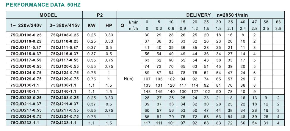 75QJ Bore Hole Pump